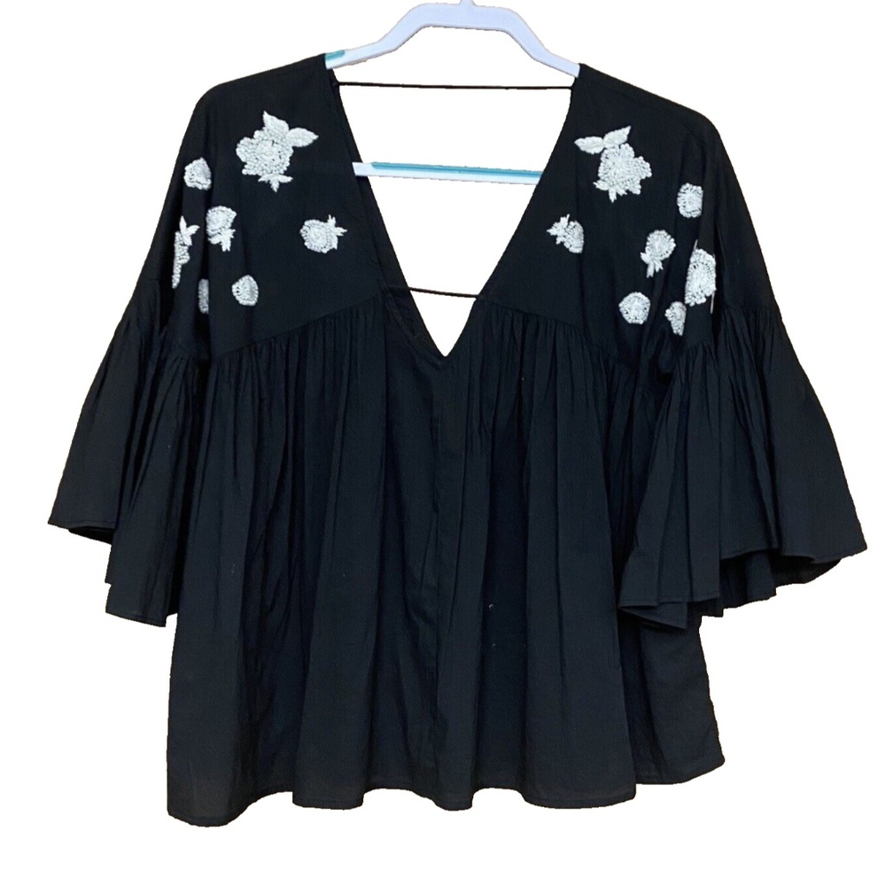 Anthropologie Maeve Size S Harlow Beaded Embroidered Floral Flutter Sleeve Top - Picture 16 of 16